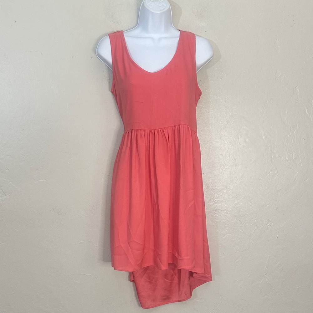 Elegant Coral High-Low Women's Dress